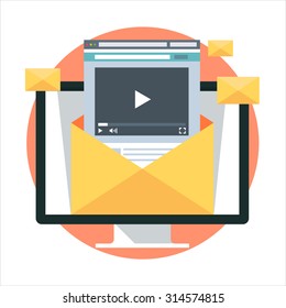Video marketing theme, flat style, colorful, vector icon for info graphics, websites, mobile and print media.