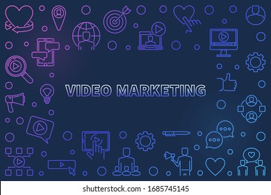 Video Marketing vector colorful outline illustration or frame on dark background