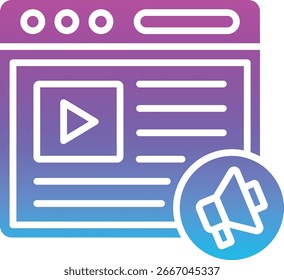 Ícone de vetor de Marketing de Vídeo. Pode ser usado para impressão, aplicativos móveis e da Web.