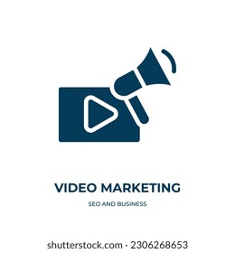 video marketing vector icon. video marketing, video, marketing filled icons from flat seo and business concept. Isolated black glyph icon, vector illustration symbol element for web design and mobile 