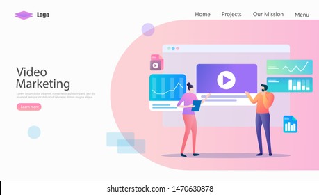 Video Marketing Vector Illustration Concept, Suitable for web landing page, ui, mobile app, editorial design, flyer, banner, and other related occasion