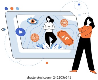 Video marketing vector illustration. The video marketing concept revolves around leveraging videos to promote products or services Online platforms and networks facilitate distribution and sharing