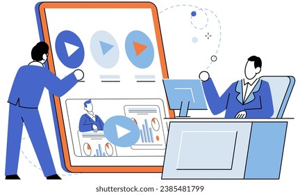 Video marketing vector illustration. Effective communication is key in video marketing to convey messages and connect with audiences Video marketing is valuable tool for driving business growth