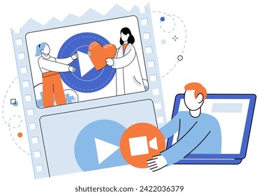 Video marketing vector illustration. Video marketing is effective strategy for promoting businesses and reaching target audiences The internet provides vast cyberspace where video marketing campaigns