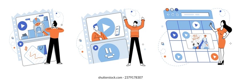 Video marketing vector illustration. Feedback from viewers is valuable for refining video marketing strategies and improving content Digital platforms and tools enable creation and distribution video