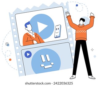 Video marketing vector illustration. Online platforms and networks facilitate distribution and sharing video marketing content Analysis video marketing campaigns provides insights into audience