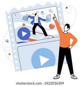 Video marketing vector illustration. Video marketing is valuable tool for driving business growth and achieving commercial success The media landscape has evolved with rise video marketing