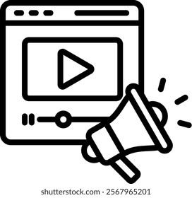 Video Marketing Vector Lineal Icon On White Background.