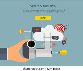 Video marketing.Media marketing concept. Flat design stylish. For web construction, mobile applications, banners, corporate brochures, book covers, layouts etc