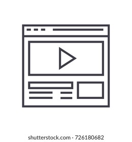 video marketing,online video clip vector line icon, sign, illustration on background, editable strokes