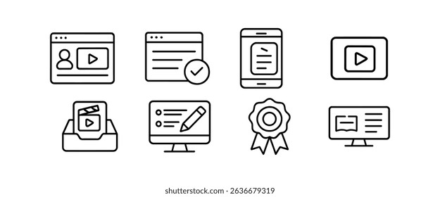 Video, media outline icon set. visual, multimedia icons in contemporary line style