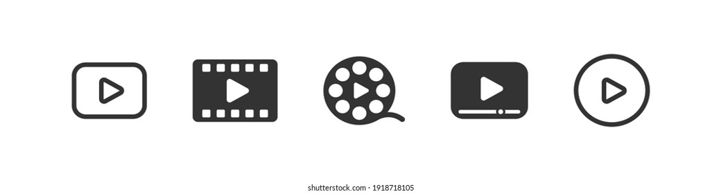 Video media play icon set, multimedia movie start push button,  player app symbol collection concept, illustration on white background.