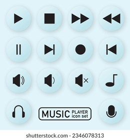 Juego de vectores de iconos del reproductor de vídeo. Control de audio de música multimedia. Símbolo de interfaz Mediaplayer.