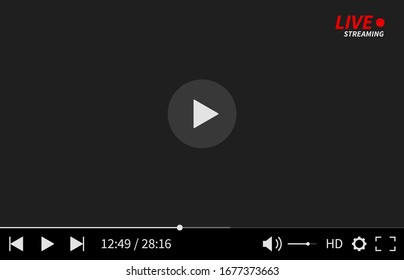 Video media player. Modern social media web digital interface display mobile app, online window play video control screen application template vector