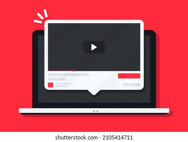 Video media player on laptop screen. Vector illustration