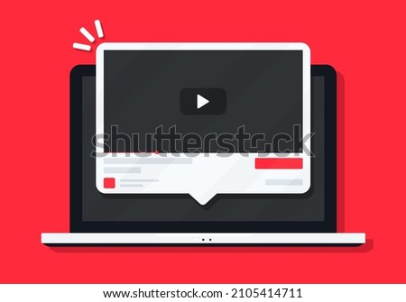 Video media player on laptop screen. Vector illustration