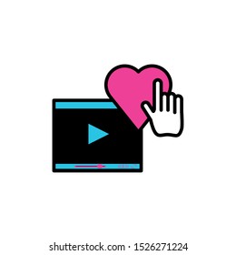 video media player template with hand cursor and heart vector illustration design