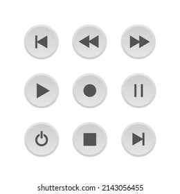 Video Media Player Vector Icons Set. Mediaplayer Interface Buttons, Play, Pause, Rewind Symbol