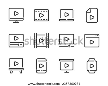 Video and Media player vector line icons. Film, Movie and Play content outline icon set.
