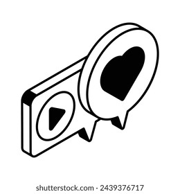Mensaje de video, icono isométrico de conversación de video en estilo de moda