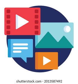 Mensajes de vídeo e iconos de galería de color rojo azul y amarillo