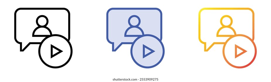 video message icon. Linear, Blue Fill and Gradient Style Design Isolated On White Background