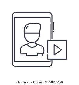 Video message icon, linear isolated illustration, thin line vector, web design sign, outline concept symbol with editable stroke on white background.