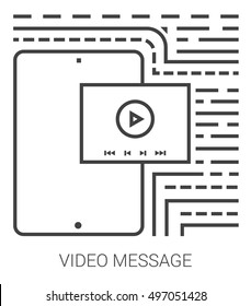 Metáfora infográfica de mensajes de vídeo con iconos de línea. Concepto de mensaje de vídeo para sitios web e infografías. Icono de arte de línea de vectores aislado en fondo blanco.