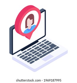 Video message inside laptop, video conversation isometric icon