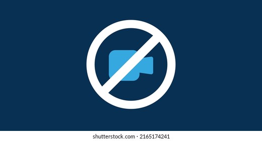 Video Missing, Filming Banned or Not Available - Simple Blue Pictogram with Retro Style Movie Camera on Dark Background for Web Design - Template Editable Vector Format Included