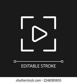 Video mode pixel perfect white linear ui icon for dark theme. Digital camera function. Vector line pictogram. Isolated user interface symbol for night mode. Editable stroke. Arial font used