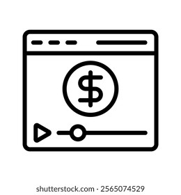 Video Monetizatio line icon , vector, pixel perfect, illustrator file