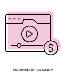 Video Monetization color shadow line icon outline icon, pixel perfect