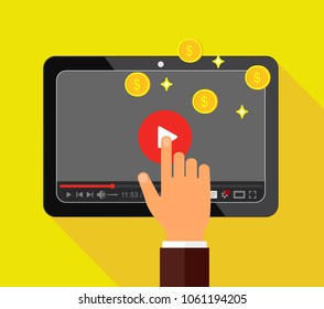 Video monetization concept. Making money from video content. Vector illustration.