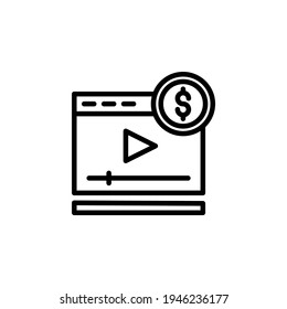 Icono de monetización de vídeo con estilo de línea. Vector