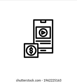Video monetization icon in line style. Vector icon illustration