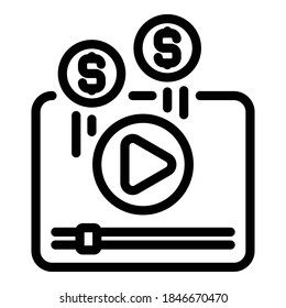 Video monetization icon. Outline video monetization vector icon for web design isolated on white background