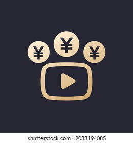 Icono de monetización de vídeo con yenes