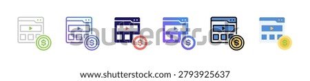Video Monetization Icons, Multi Style Icon Pack for web banners, print materials, presentations, and digital media.