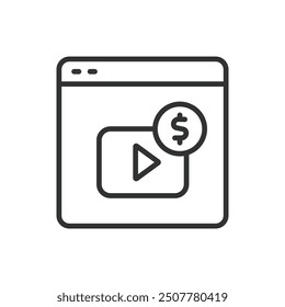 Video monetization, in line design. Monetization, Video ads, Video revenue, YouTube, Streaming income, AdSense, Sponsorship on white background vector. Video monetization editable stroke icon