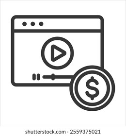 Video Monetization Outline Icon Vector Illustration