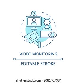 Video monitoring blue concept icon. Camera recording for workplace security. Employee monitoring abstract idea thin line illustration. Vector isolated outline color drawing. Editable stroke