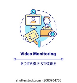 Video monitoring concept icon. Camera recording for workplace security. Employee monitoring abstract idea thin line illustration. Vector isolated outline color drawing. Editable stroke