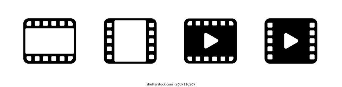 Video movie clip icon set. Film, multimedia, clip, frame, brodcast symbol. Vector illustration