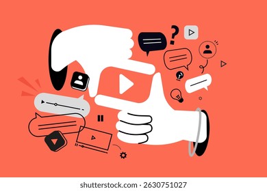 Video, movie, video clip. Vector illustration for web banner, social media banner, business presentation, marketing material.