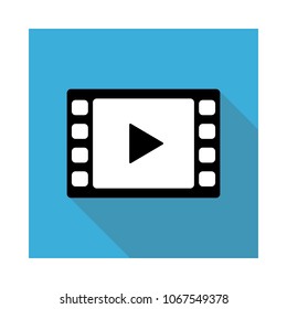 Video movie play, playback button icon vector illustration. light blue color.