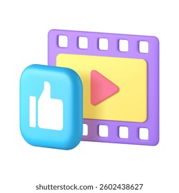 Video multimedia content vlog blog social media network like 3d icon realistic vector illustration. Online information broadcasting advertising marketing stream web community follow subscription