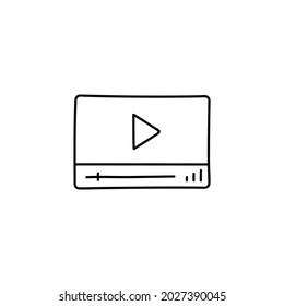 Video multimedia icon in flat black line style, isolated on white background 