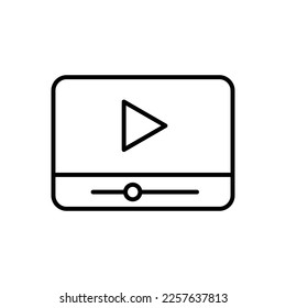 Video multimedia icon in flat black line style, isolated on white background
