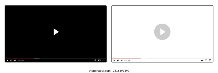 Video multimedia player design mockup template for web and mobile apps flat style. Vector illustration isolated on white background.